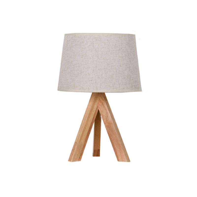 Tapered Table Lighting Simplicity Fabric 1 Bulb Bedside Nightstand Lamp with Wooden Tripod in White