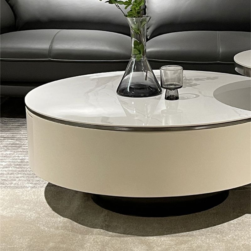Slate Glam Coffee Table Round Nesting Coffee Table Set with Drawer