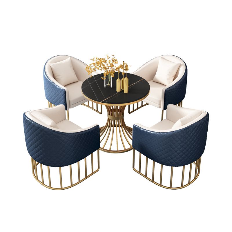 Modern Style Sintered Stone Dining Room Set with Round Table and Gold Leg Dining Table Furniture