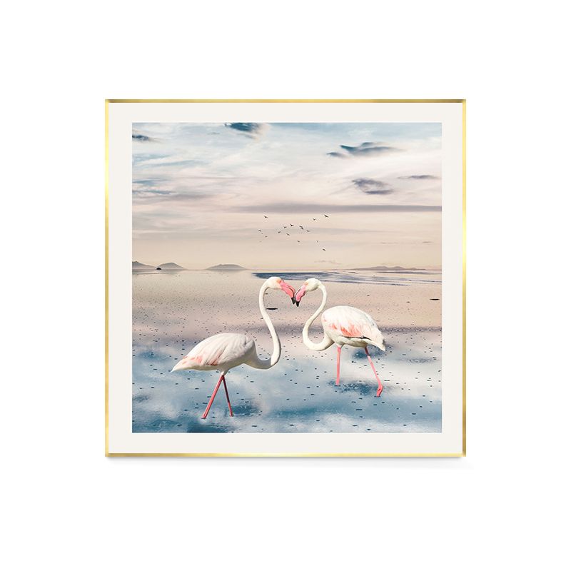 Sea and Flamingo Scenery Painting Tropical Style Canvas Wall Print, Multiple Sizes
