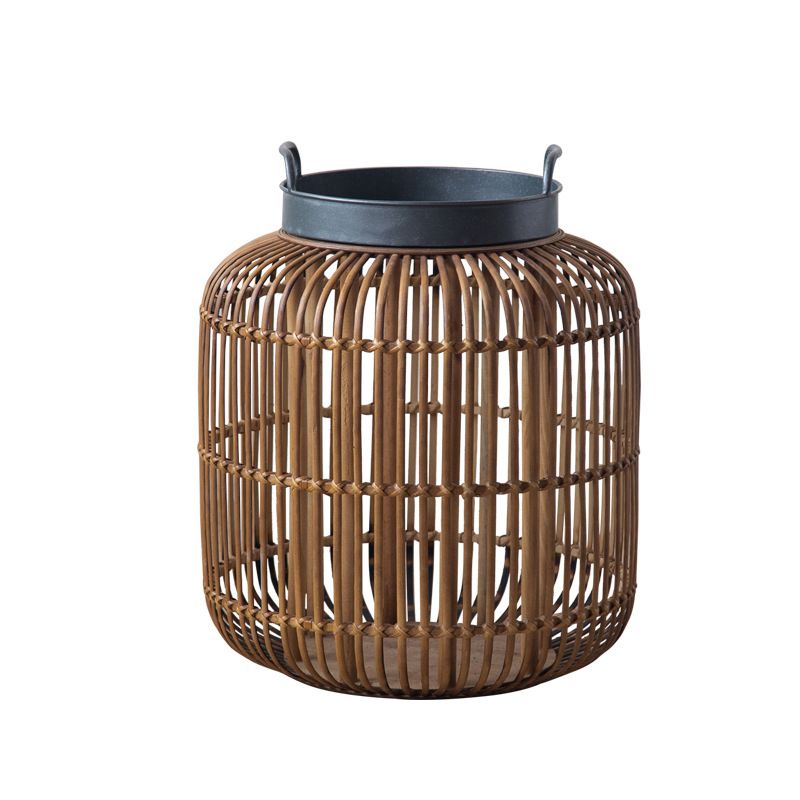 Tray Top Side Accent Table Rustic Metal and Rattan Drum End Table