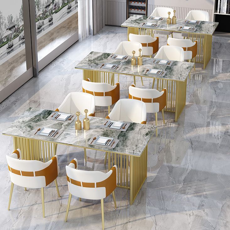 Luxury Rectangle Dining Table Sintered Stone Top Gold Metal Base Table