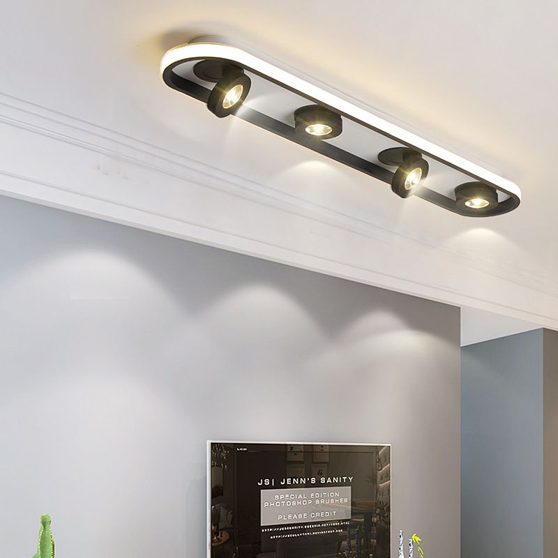 Rectangular Flush Lighting Modern Acrylic 4/6/8 Lights Black Flush Ceiling Lamp in Warm/White Light for Living Room