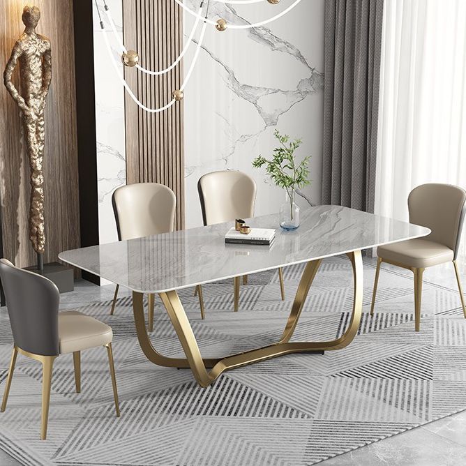 Glam Style Dinner Table Stone Rectangle Dining Site Table in White