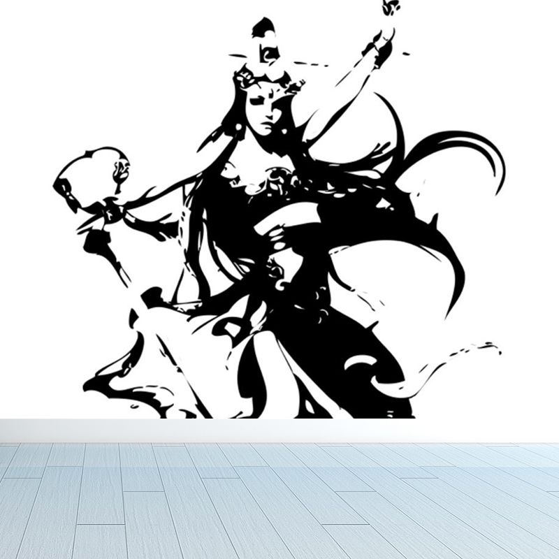 Contemporary Boys Mural Wallpaper Giant Fighting Warrior Pattern Black Wall Covering