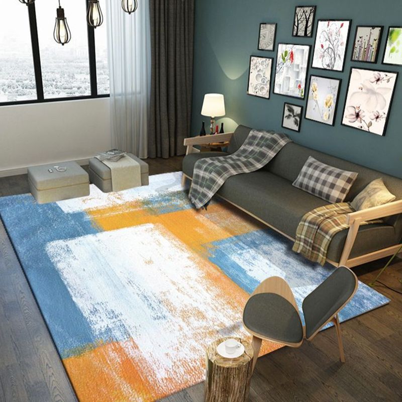 Simple Indoor Room Area Rug Orange Abstract Carpet Polyester Non-Split Rug