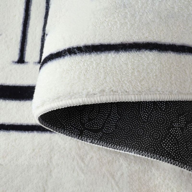 White Modern Rug Polyester Line Area Rug Non-Slip Backing Rug for Drawing Room