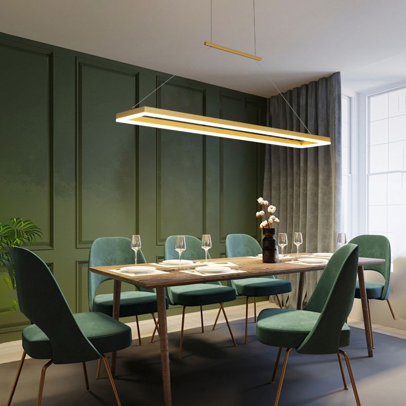 Modern Minimalist Rectangle Island Light Metal LED Restaurant Pendant Lighting for Living Room