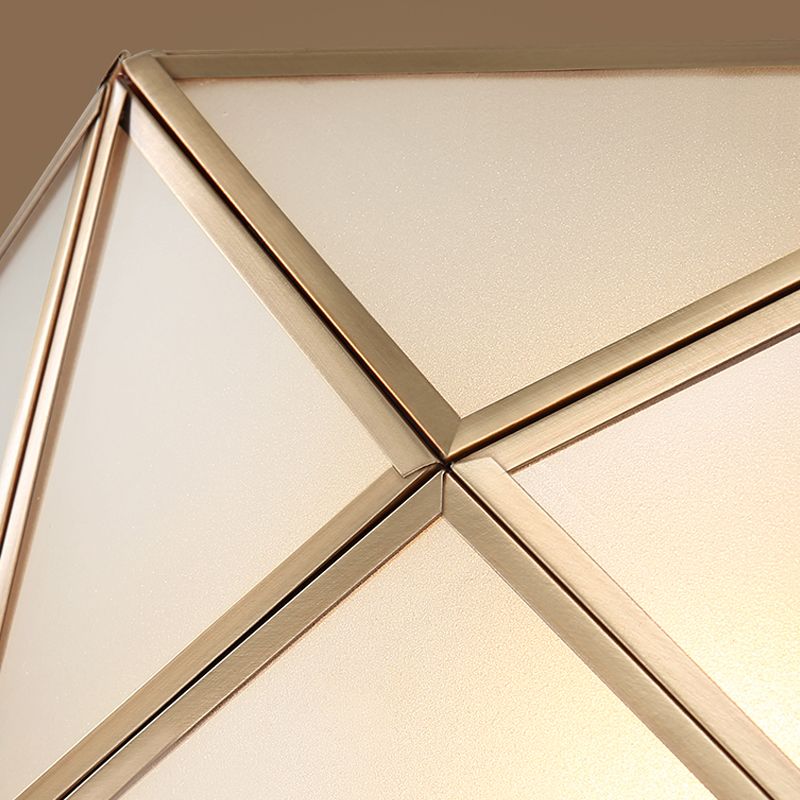 Colonial Drum Ceiling Mount Chandelier 4 Bulbs Frosted White Opal Glass Semi Flush Light Fixture in Brass for Bedroom