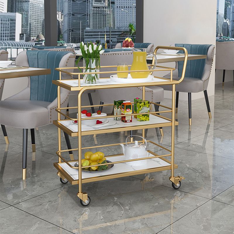 33.86" High Contemporary Style Rolling Prep Table Stone Prep Table for Dining Room