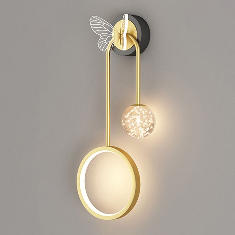 Light Luxury Iron Wall Light Geometry LED Wall Lamp with Glass Shade for Bedroom