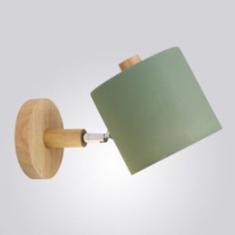 Metallic Swivel Shade Wall Lamp Macaron 1 Bulb Bedroom Wall Light Fixture in Wood