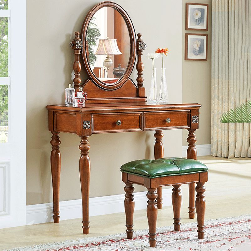 Traditional Wooden Makeup Vanity Desk Table in Brown and White for Bedroom