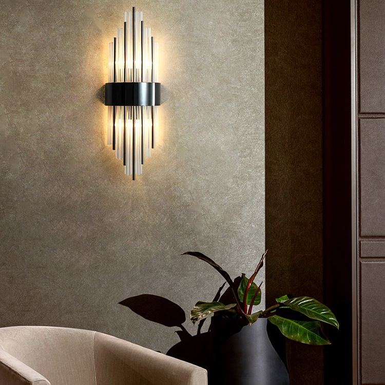 Modern Luxury Geometric Wall Lamp Metal 2-Light Wall Light with Crystal Shade