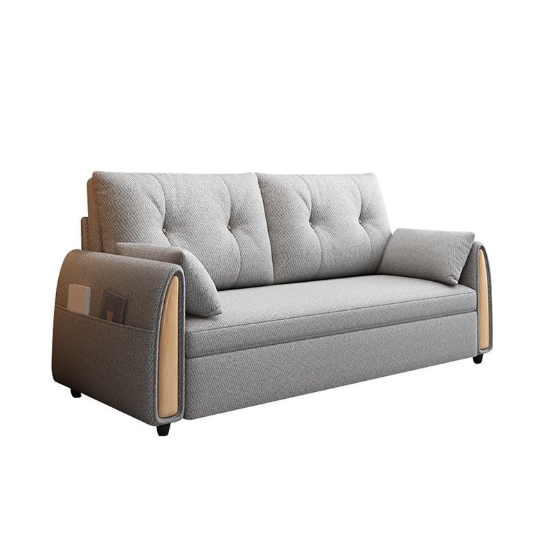 Linen Square Sofa Bed Slipcovered Tufted Back Sofa with Storage in Grey