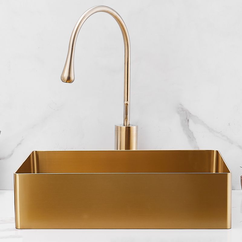 Contemporary Bathroom Sink Metal Rectangular Trough Sink with Pop-Up Drain