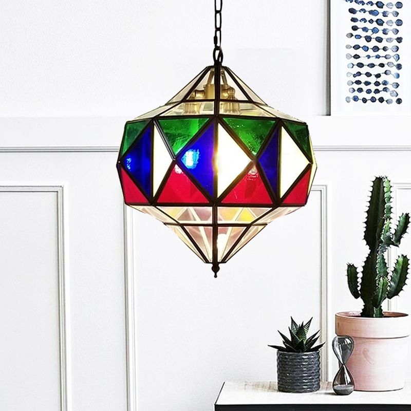 Colorful Glass Brass Chandelier Top Shape 3 Lights Arab Hanging Ceiling Light with Adjustable Chain