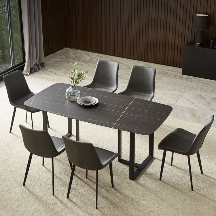 Industriële eettafel gesinterde stenen tafel met zwart dubbele voetstuk voor eetkamer
