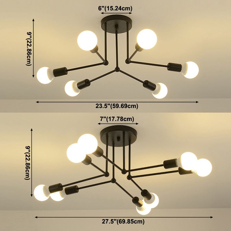 Sputnik Metal Ceiling Light Fixture Loft Style Bedroom Semi Flush Ceiling Light