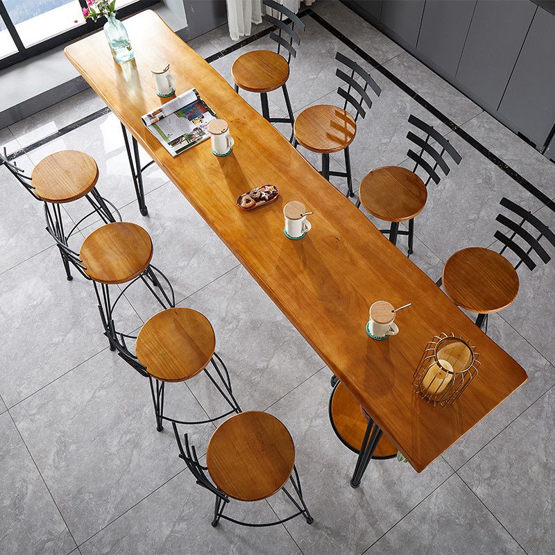 Industrial Style Bar Table Solid Wood Rectangle Pub Table in Brown