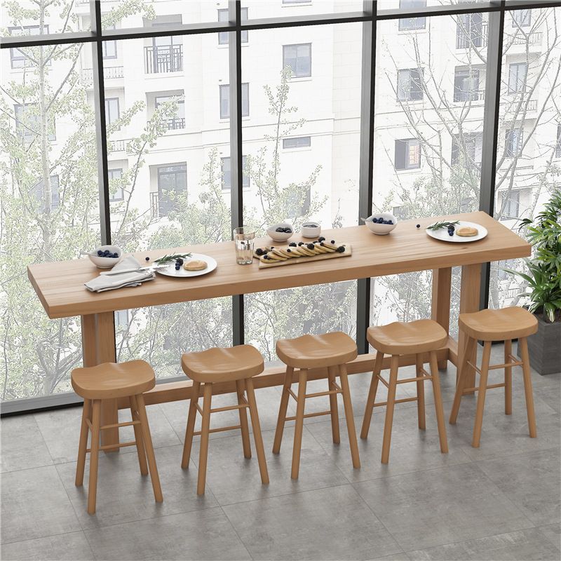 Modern Rectangle Bar Height Table Solid Wood Bar Table with Trestle Base