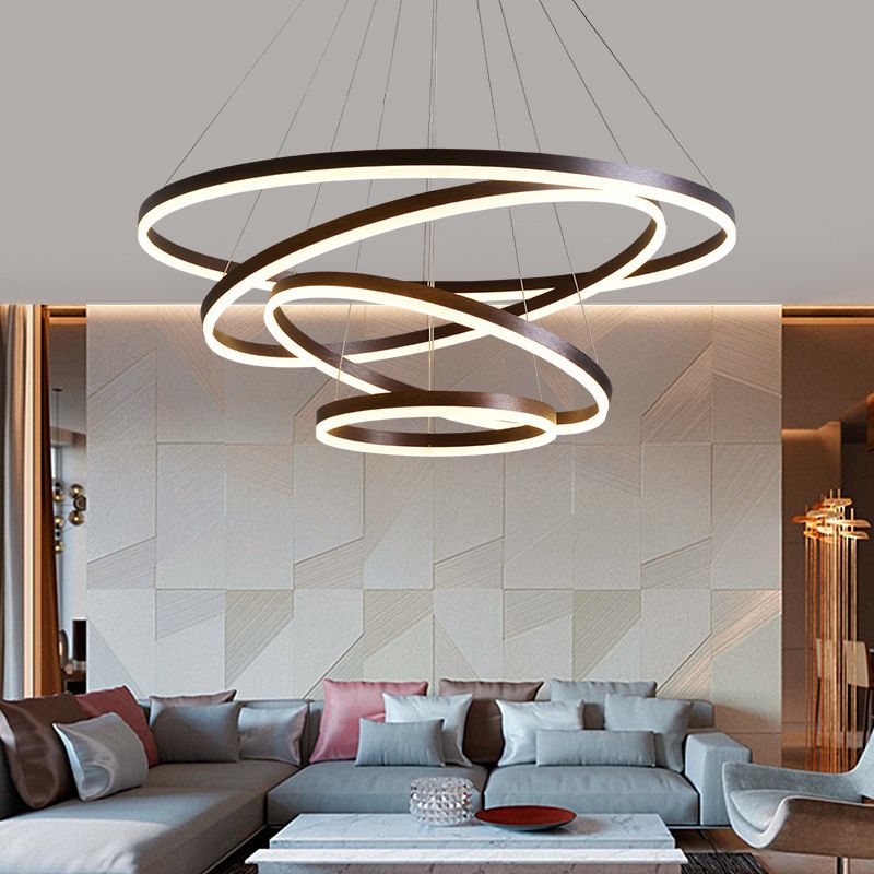 Coffee Orbicular Chandelier Light Fixture Minimalist Style LED Metal Pendant Light Fixture