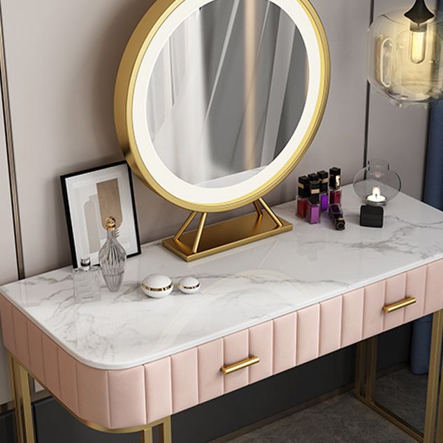 Glam 29.5" High Marble Top Vanity Dressing Table with 2 Drawers