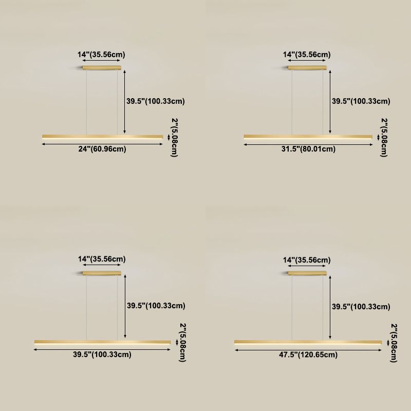 Contemporary Linear Shape Pendant Light Metal 1 Light Pendant Lighting Fixture in Gold