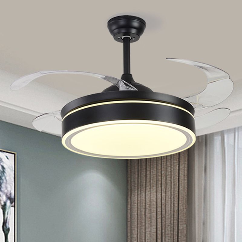 Acrylrunde 4 Klingen Anhänger Lüfterleuchte moderne LED -Semi -Flush für Schlafzimmer, 20 "breit