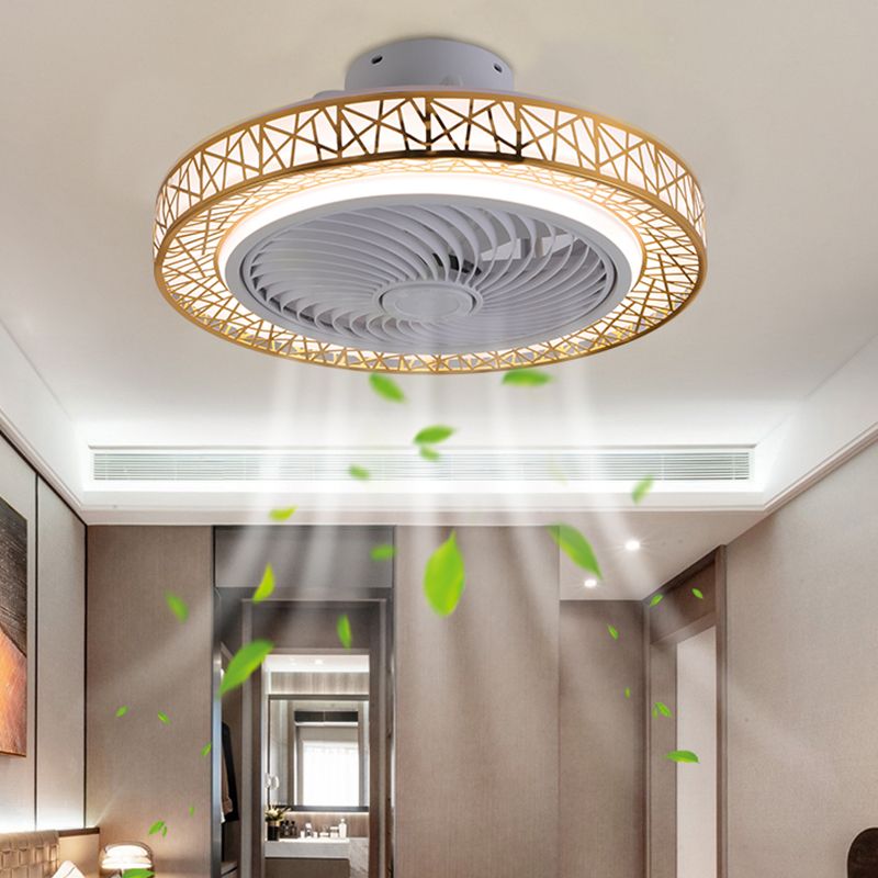 Lampada a ventola del nido rotondo in stile moderno camera da letto in metallo LED Luce a soffitto