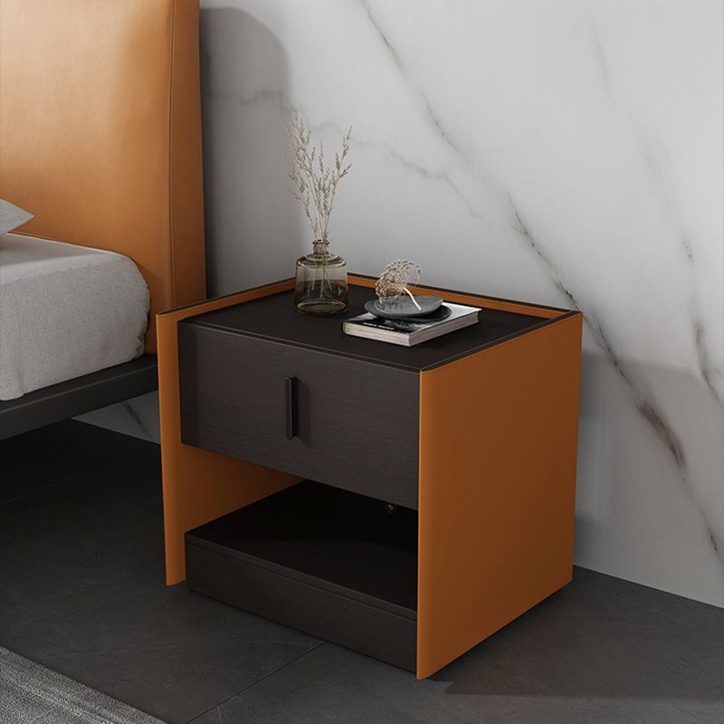 Modern Faux Leather Nightstand 1/2 - Drawer Nightstand with Open Storage