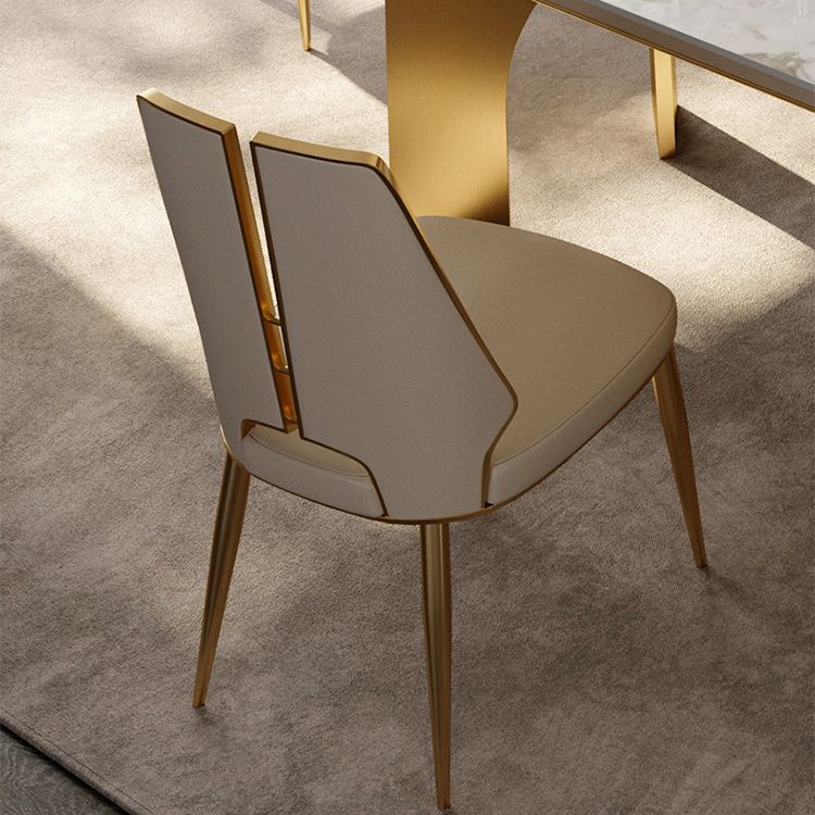 Faux Leather Armless Dining Chairs Glam Side Chairs with Metal Frame