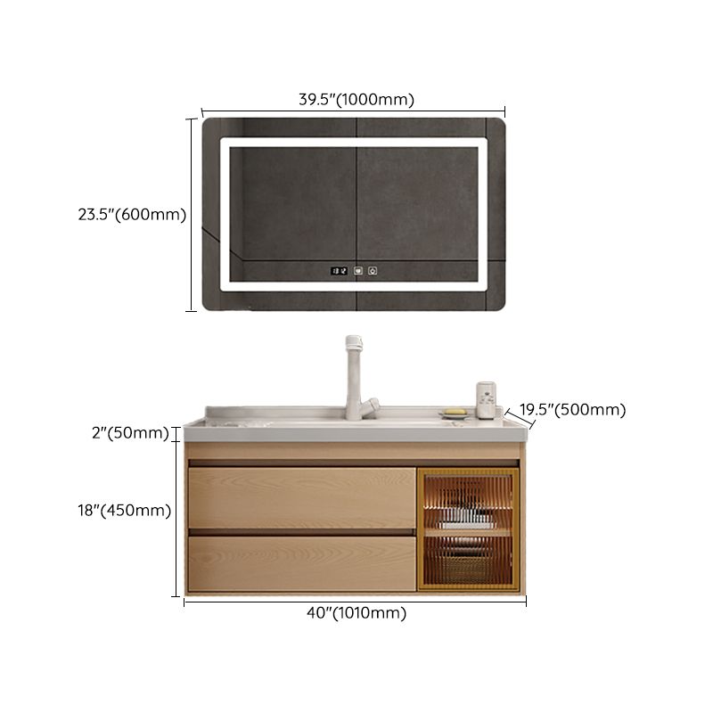 Wall Mount Vanity Mirror Single Sink Rectangle Door Wood Vanity with Drawers