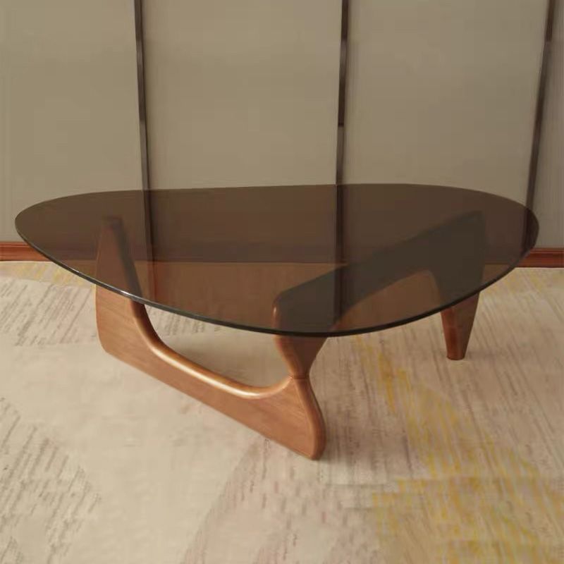 Abstract Base Design Wood/brown/black Solid Wood Tempered Glass Countertops Side Table
