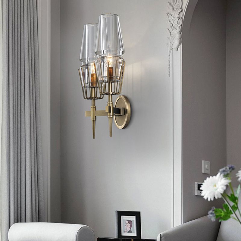 Metal Geometric Shape Wall Light Modern Style Multi Lights Wall Light Sconce in Brass