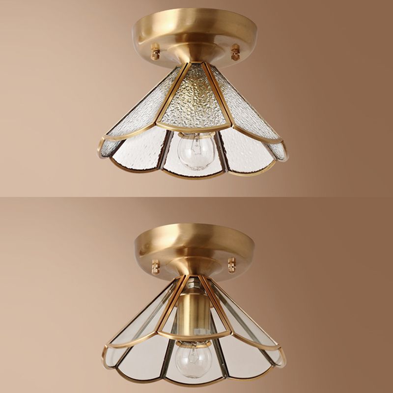 Colonial Scalloped Flush Mount Light Frosted Glass Brass Flush Mount Ceiling Lamp