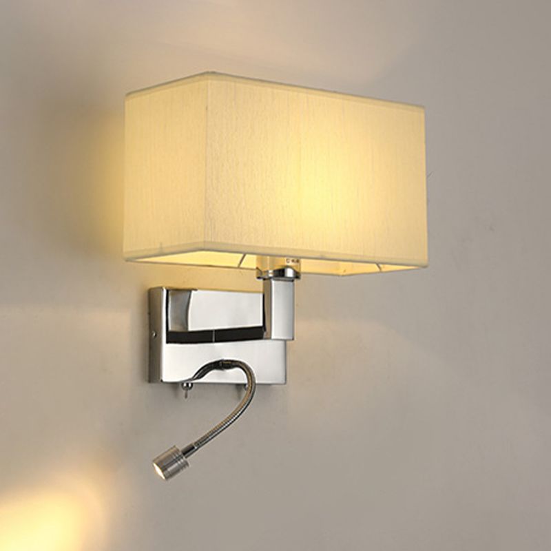 Metal Wall Sconce Modern Rectangle Shape Wall Light with Fabric Shade for Study