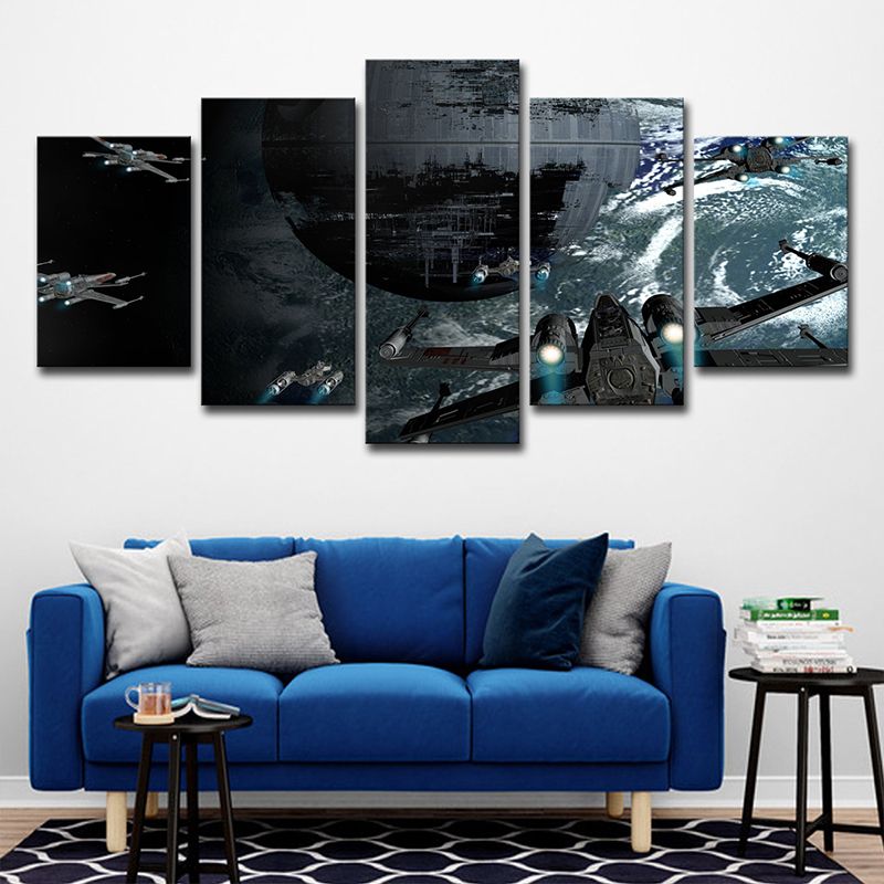 Blue Science Fiction Canvas Wall Art Space Fighters Wall Decor for Teens Bedroom
