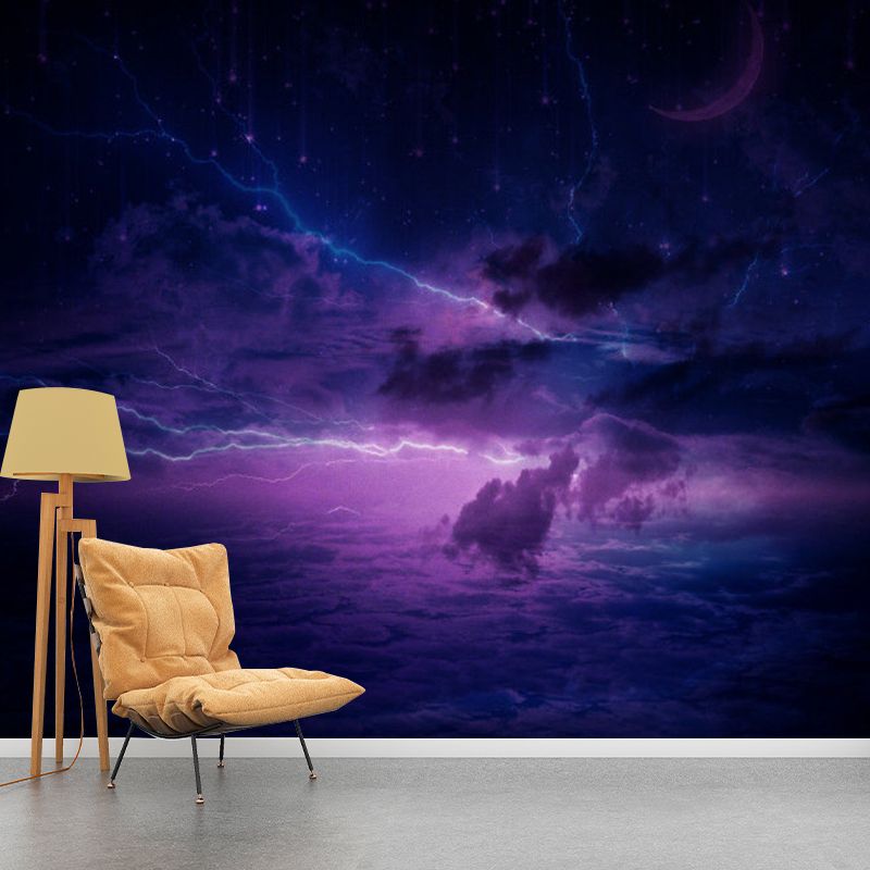 Dark Purple Nebula Wall Mural Moisture-Resistant Wall Covering for Bedroom Decoration