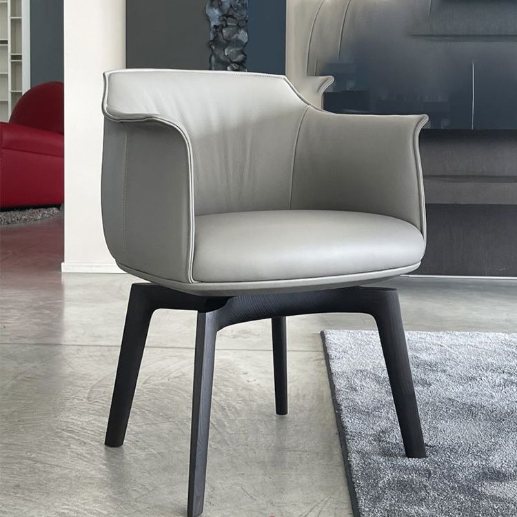 Modern Leather Armrest Fixed Backrest Black Base Upholstered Armed Chair