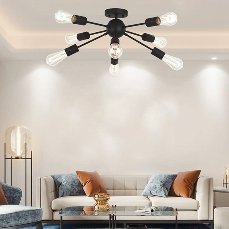 Negro de hierro forjado, con forma de luz de techo múltiple luz de techo Bare Bare Industrial retro estilo de iluminación