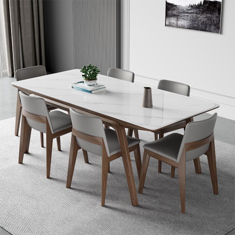 5/7 Pcs Contemporary Stone Rectangle Shape Dinette Table with Upholstered Chair