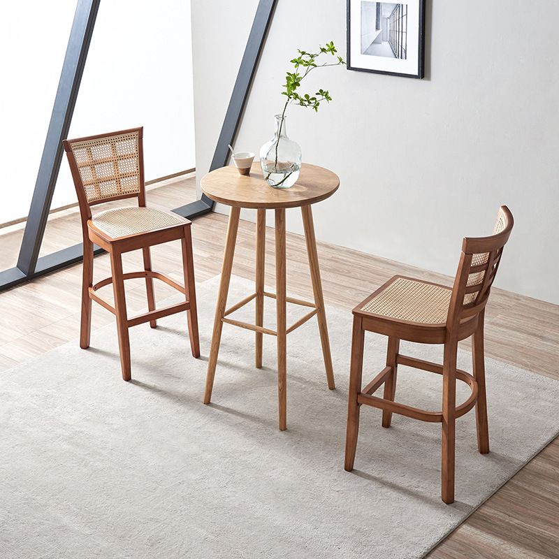 Modern Rattan Armed Stool Low Back Wood Stool with Swivel for Restaurant