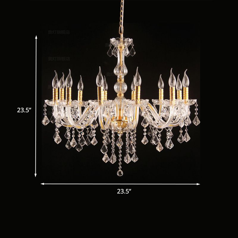 Candle Crystal Orb Chandelier Light Traditional 6 Heads Dining Room Hanging Ceiling Light in Gold