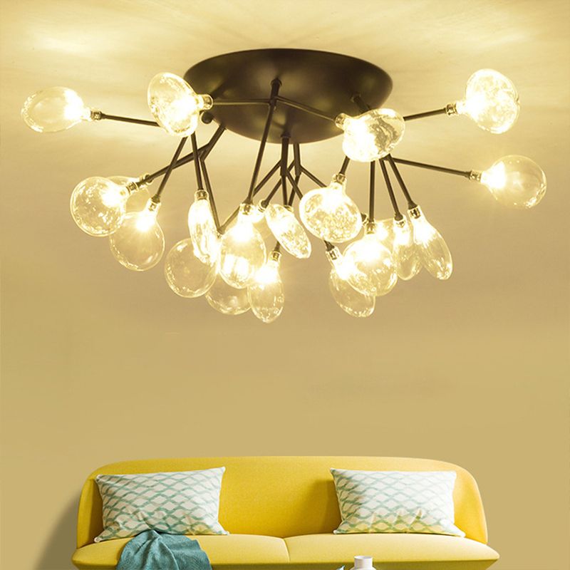 Leaves Clear Glass Flush Mount Lamp Modernist LED Black Ceiling Flush for Living Room