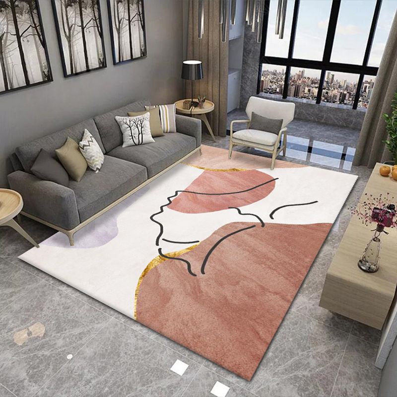 Multicolor Indoor Area Rug Geometric Lines Polyester Carpet Anti-Slip Rug for Living Room
