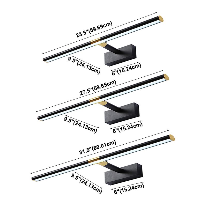 Single Light Linear Shade Wall Sconce Modern Style Metal Mirror Wall Lighting in Black