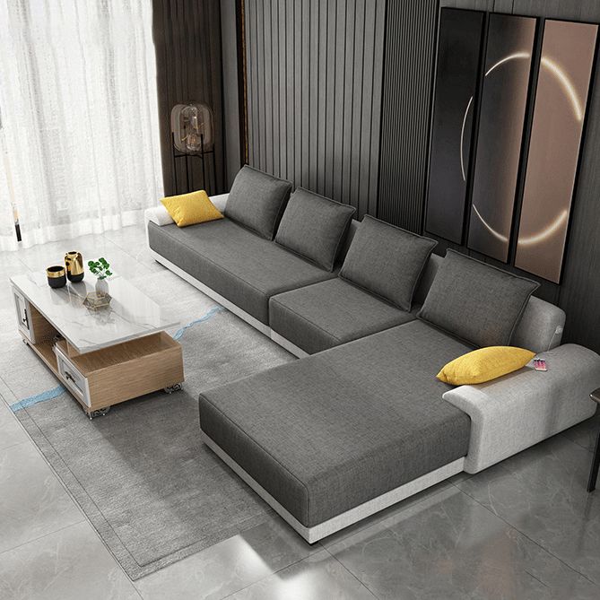 Scandinavian Style Stationary Seating Living Room Recessed Arm Pillows Sofa