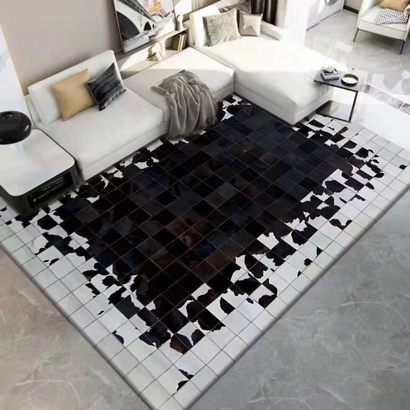 Black Modern Rug Polyester Abstract Pattern Rug Washable Rug for Home Decor