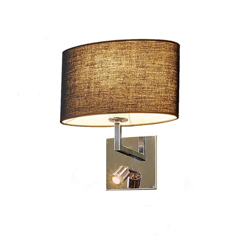 Contemporary Oval Wall Mount Light Fabric LED Wall Sconce Lighting in Black for Bedside